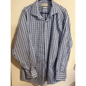 Michael Kors Mens Long Sleeve Button Up Shirt 18 34/35 Blue Black Plaid